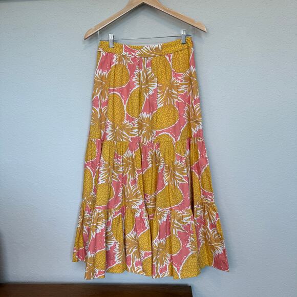 Women's Boden Tiered Pink‎ and Yellow Pineapple Tropical Midi Skirt Size 4P - Picture 5 of 7